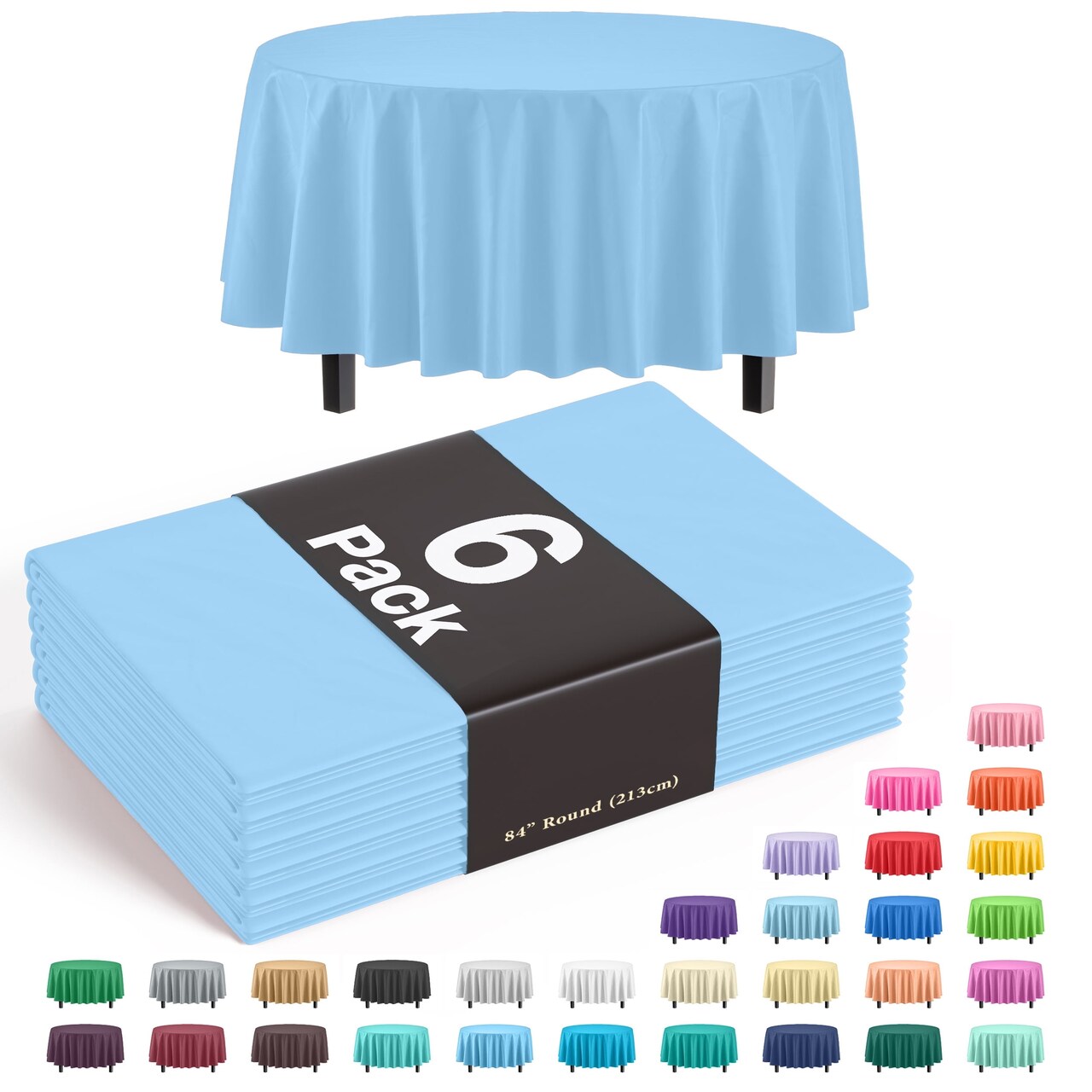 Exquisite Disposable Round Plastic Tablecloths – 6 Pack 84" Disposable Table Cloths – Indoor/Outdoor Party Tablecloth – Round Plastic Table Cover for Events & Party Supplies